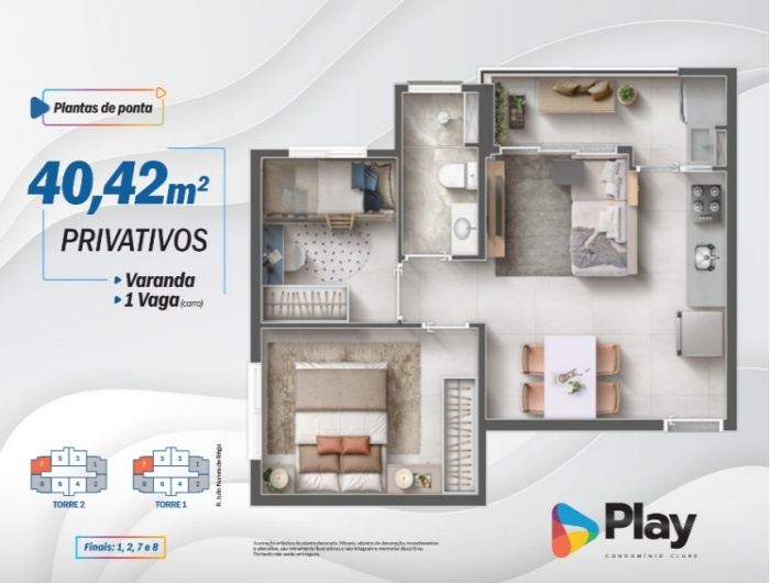 Planta de 40m² do Play Osasco